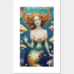 Gustav Klimt's Enigmatic Siren: Inspired Mermaid Majesty Posters and Art